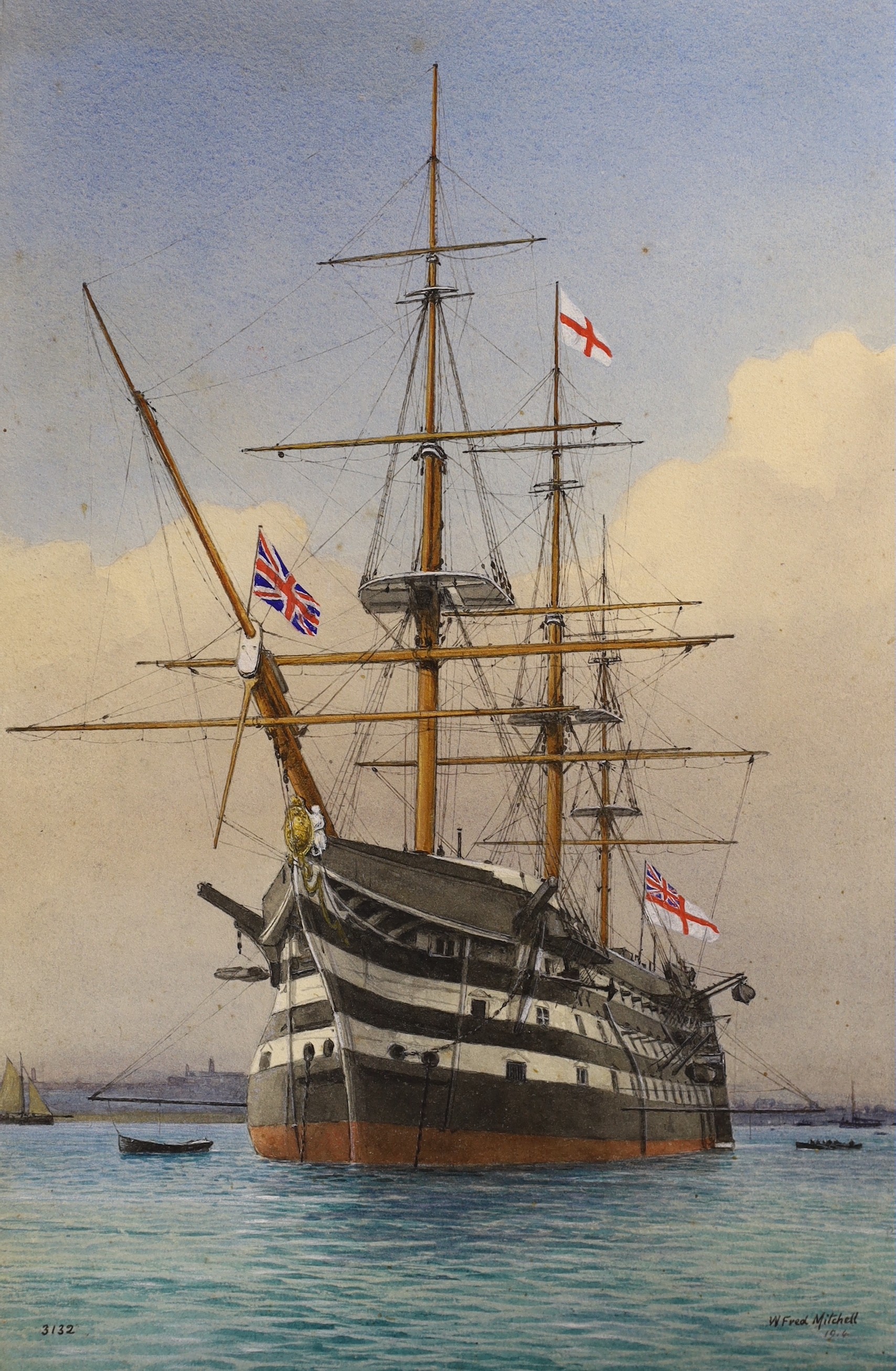 William Frederick Mitchell (1845-1914), two watercolours, HMS Medina, Royal Yacht and HMS Victory, signed and dated 1912/1916, 17 x 26cm and 26 x 18cm, unframed